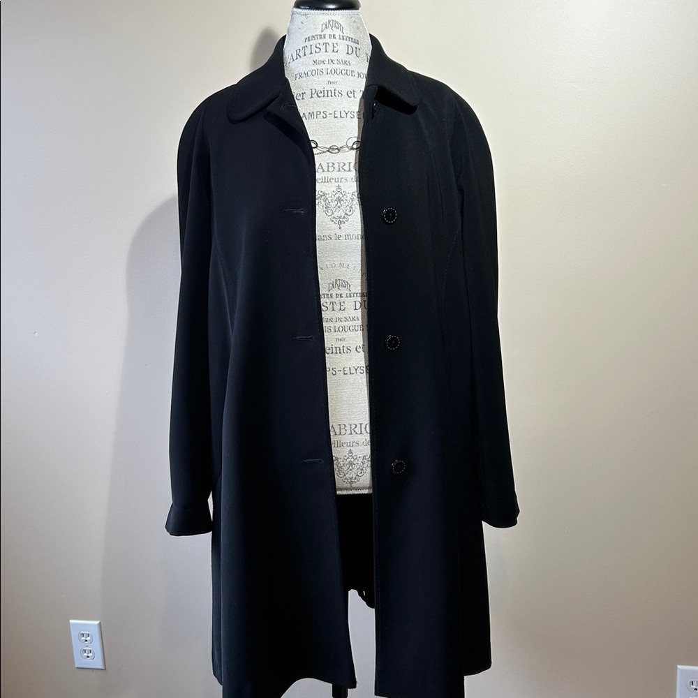 Flared Trench Coat, Buttoned, Black (size 8)